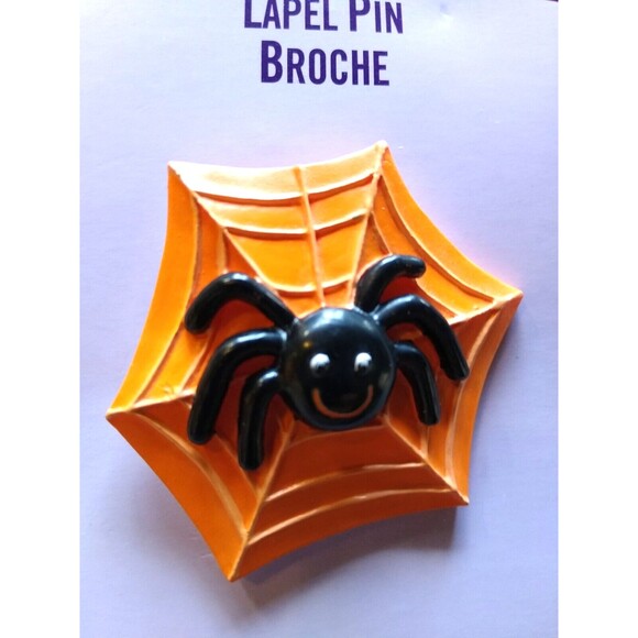 Hallmark Other - Smiling Halloween Black Spider In Web Brooch Lapel Pin Hallmark Vintage Fashion